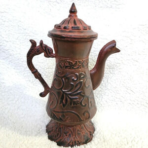 Vintage Brown Copper Rust Decorative Pitcher Dragon Handle Spout Lid